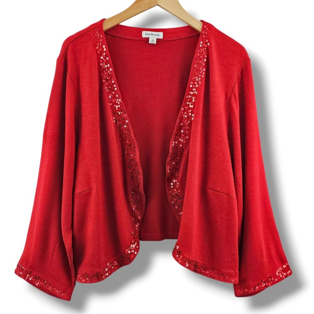 Joan Rivers Red Sequin Open Cardigan Sweater 3X Holiday Christmas Valentines Day